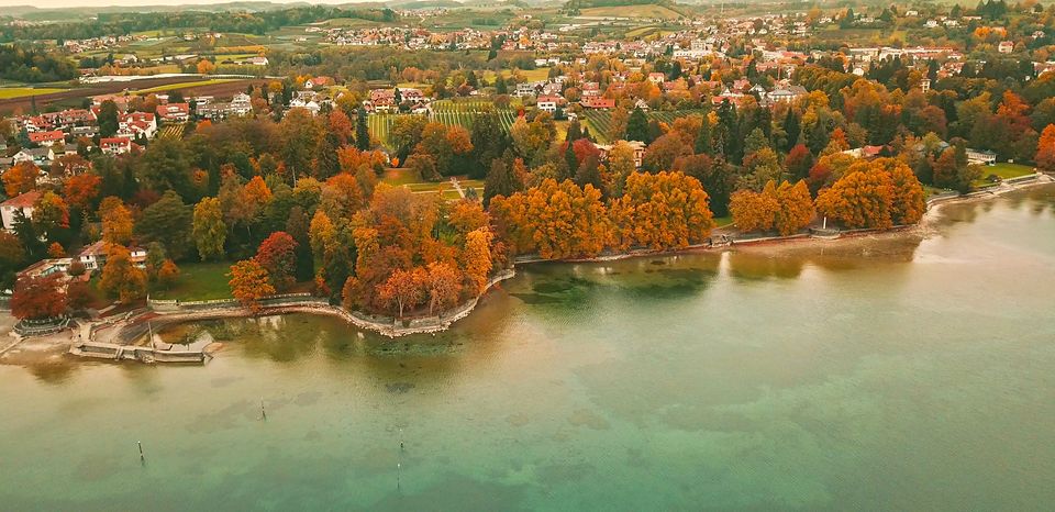 Herbstlicher Lindenhofpark aus der Vogelperspektive